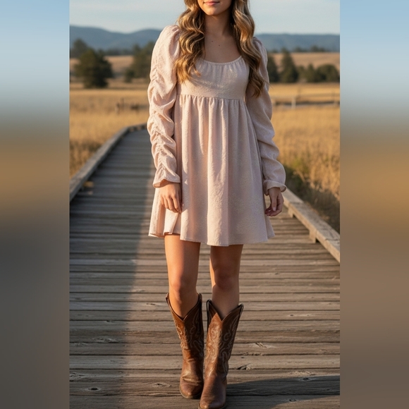 Forever 21 Dresses & Skirts - Forever 21 Peach pink princess puff sleeve  mini dress  size Small